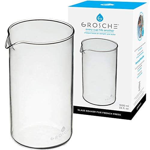 GROSCHE UNIVERSAL French Press Replacement Glass Beaker for ALL BRANDS of French Press Coffee makers (1000 ml / 34 oz / 8 cup