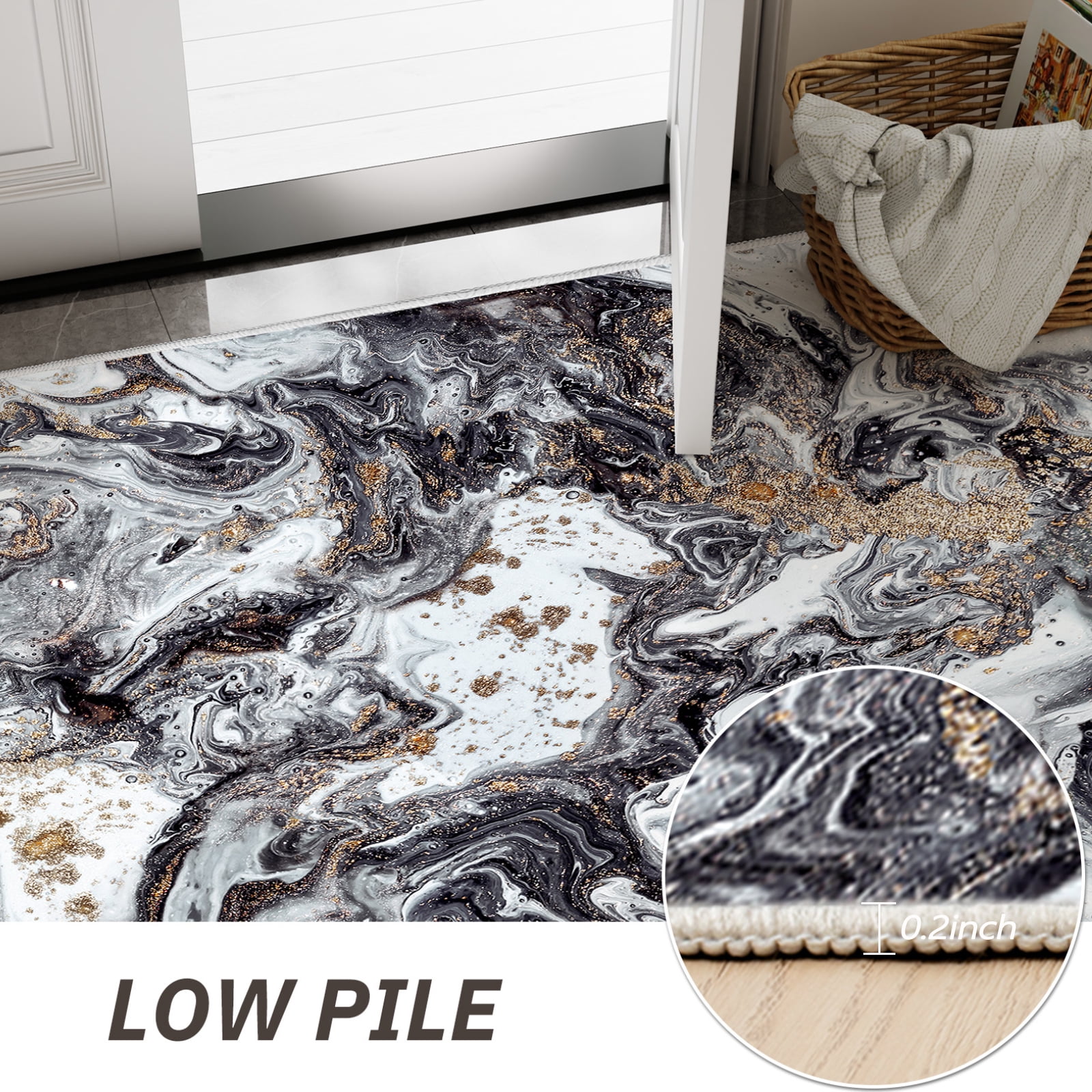 Cozylore 5'x7' Area Rugs for Living Room Artistic Style Modern Rug Soft Low Pile Non Slip Carpet Machine Washable Indoor Rug for Bedroom Dining Room Office, Black