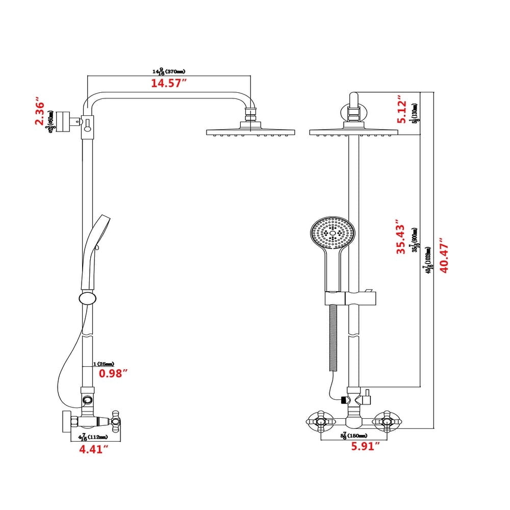Proox Rainfall Showerhead Wall Mounted Bath Hand Shower System with Adjustable Slide Bar