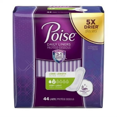 Poise Daily Liners, Very Light Absorbency, One Size Fits Most (8.5 Inch Length), 44 Count