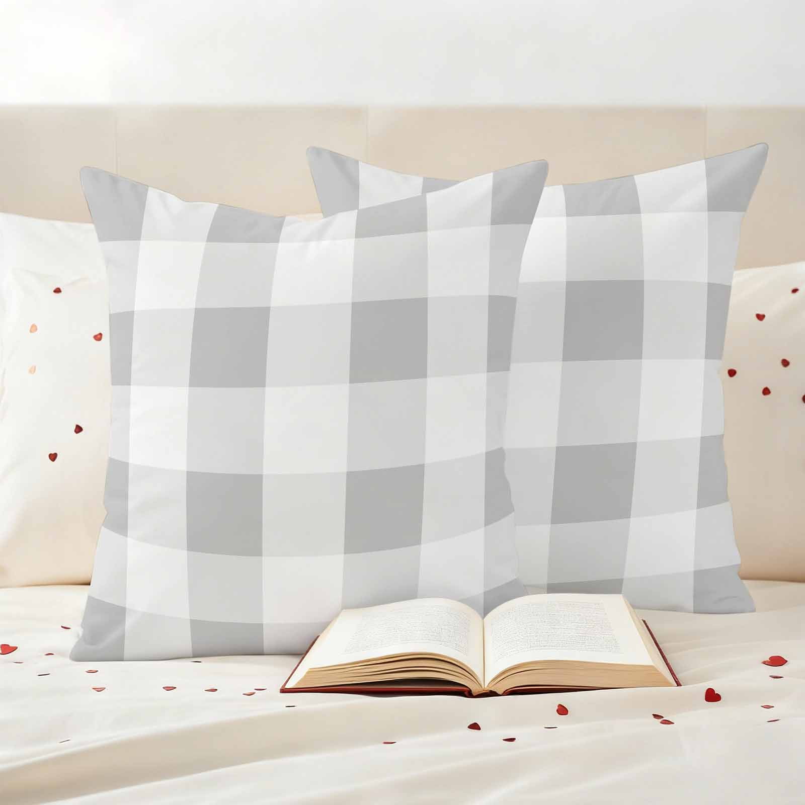 Buffalo Grey Plaid Pillow Covers 2 Pack Spring Simple Pattern Pillowcase Waterproof Outdoor Throw Pillow Cover for Patio Garden Square Cushion 20”x20”