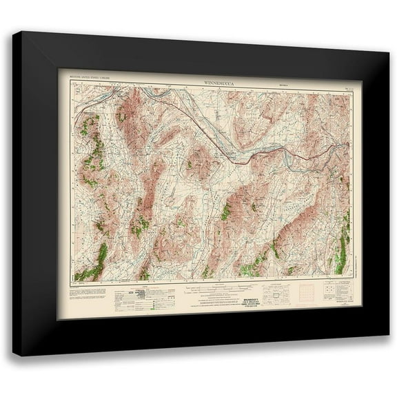 USGS 14x12 Black Modern Framed Museum Art Print Titled - Winnemucca Nevada Quad - USGS 1955