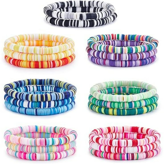 20 Pack Stackable Heishi Bracelets, Stretchable Multilayer Beach Jewelry, Bohemian Summer Wave Bracelets for Women & Girls