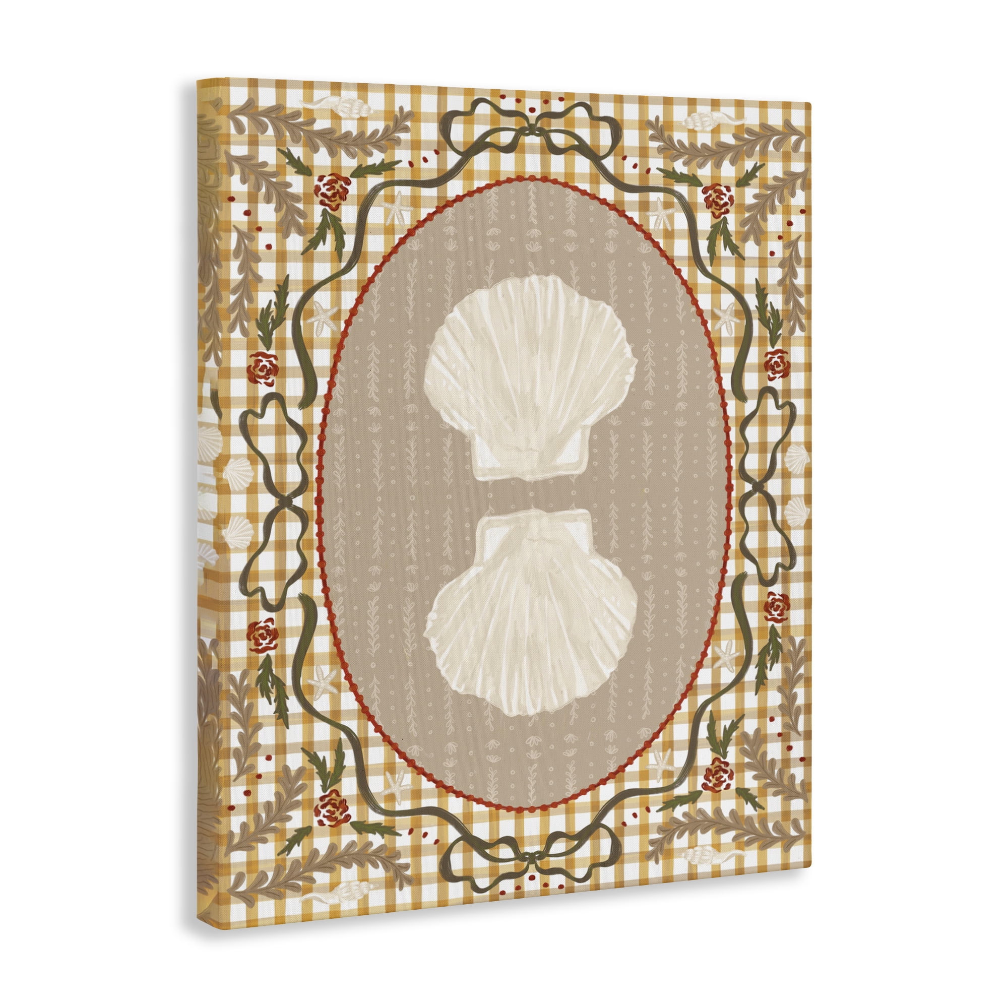 Stupell Industries Vintage Shells on Gingham Canvas Wall Art, design by Vero Illustrates