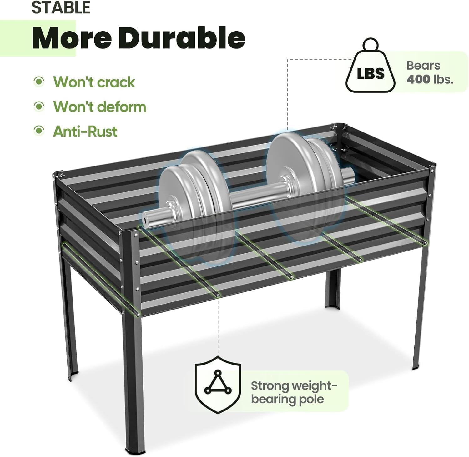 KING BIRD Raised Garden Bed with Irrigation System and Legs Galvanized Elevated Planter Box 48×24×30 in for Backyard, Patio, Balcony, 400lb Capacity, Dark Grey