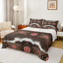 Homewish Rustic Cattle Hide Twin Sheet Sets,Boho Bohemain Tribal Twin Fitted Sheet,Red Diamond Flat Sheet For Men Women,Breathable Home Decor,3 Pieces