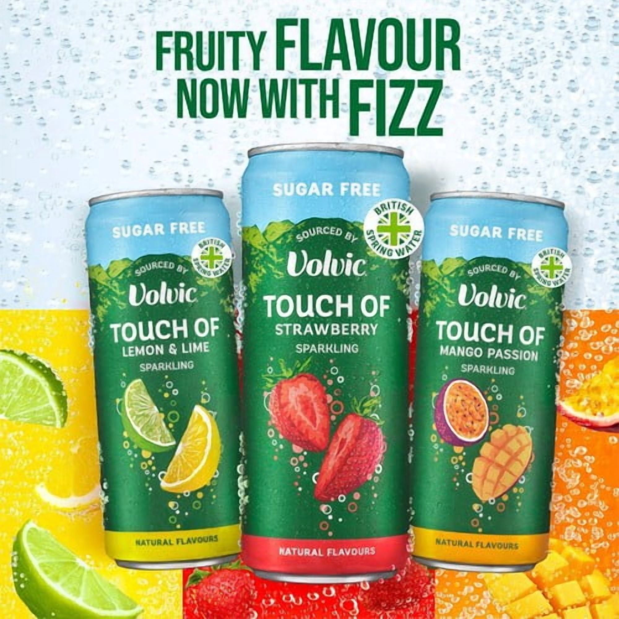 Touch of Mango Passion Sparkling Sugar Free Flavoured Water by Volvic 4 x 330ml, British Import (Pack of 2)