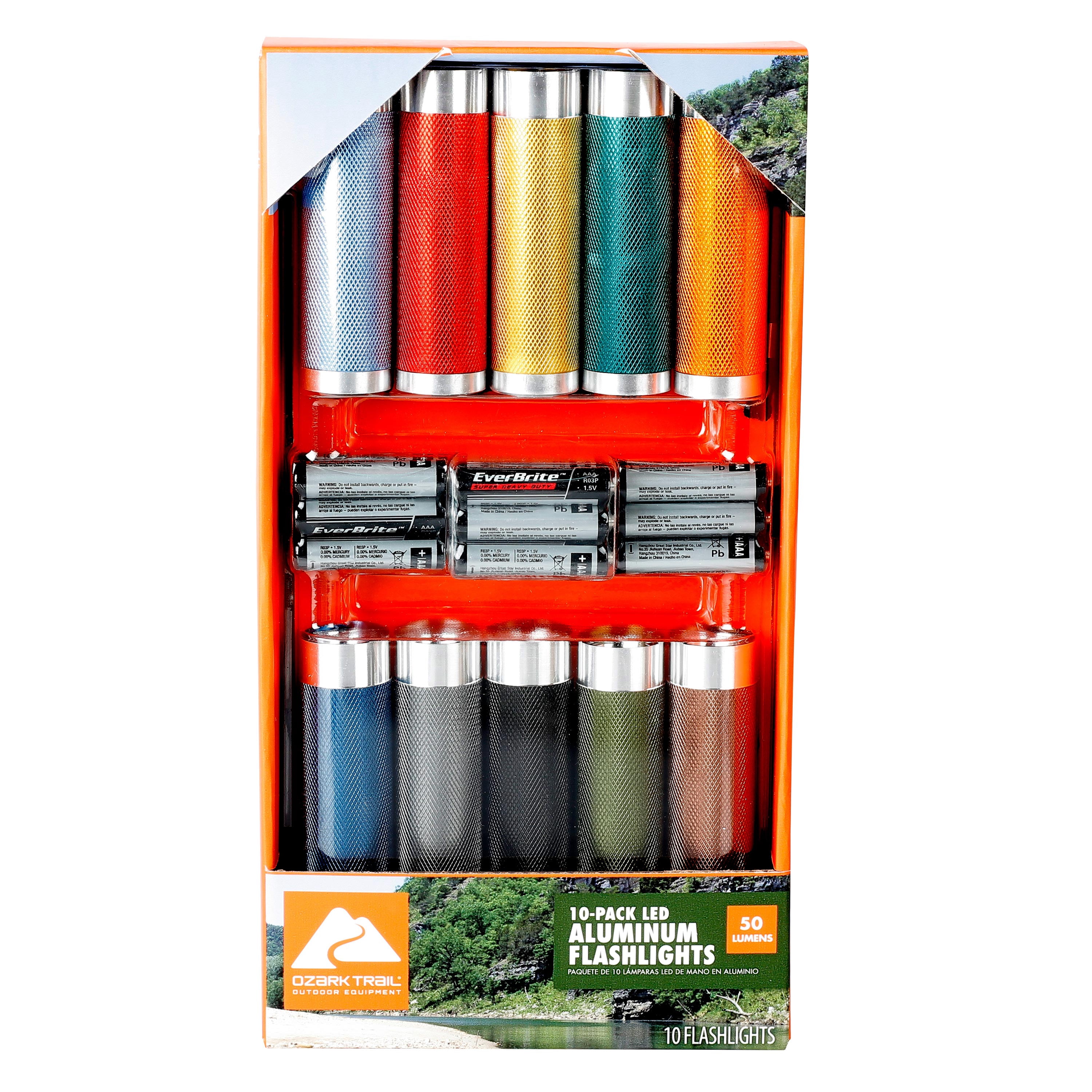 Ozark Trail 50 Lumens Aluminum LED Flashlights, 10 Pack, AAA Batteries