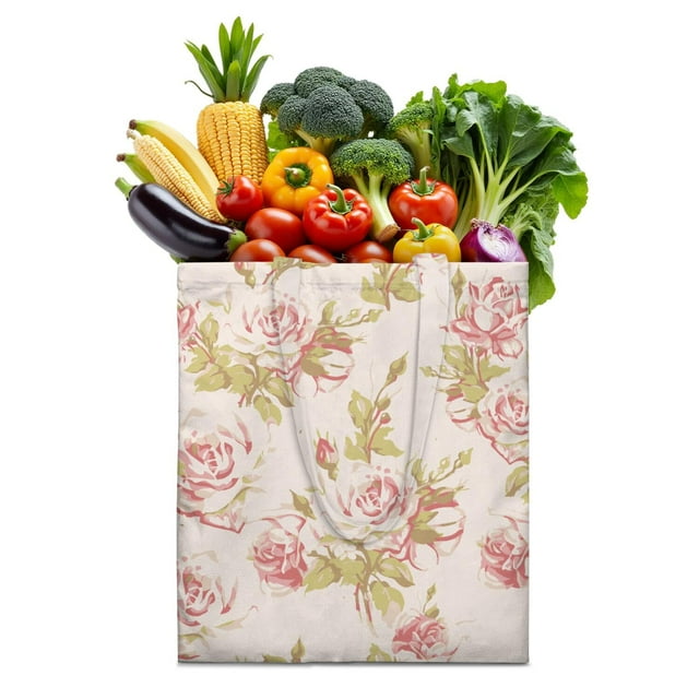 Floral and Butterfly Print Foldable Grocery Bag - Large Capacity & Eco-Friendly Tote