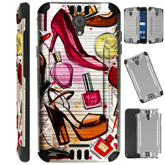 Compatible Wiko Ride (Boost) Case Brushed Metal Texture Hybrid TPU Silver Guard Phone Cover (Shoes & Perfume)