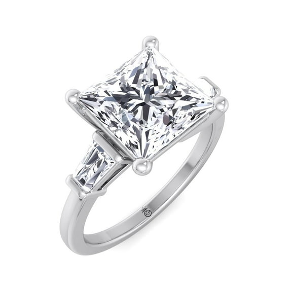 Irving - Moissanite Princess Cut Lab Diamond Engagement Ring With Tapered Baguette Sidestones