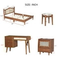 thumbnail image 2 of 3 Pieces Bedroom Set, Full Size Wooden Bed Frame, 1 Vintage Nightstand with Pull Out Drawer and 1 Makeup Vanity Set with Stool and 4 Drawer, Walnut, 2 of 9