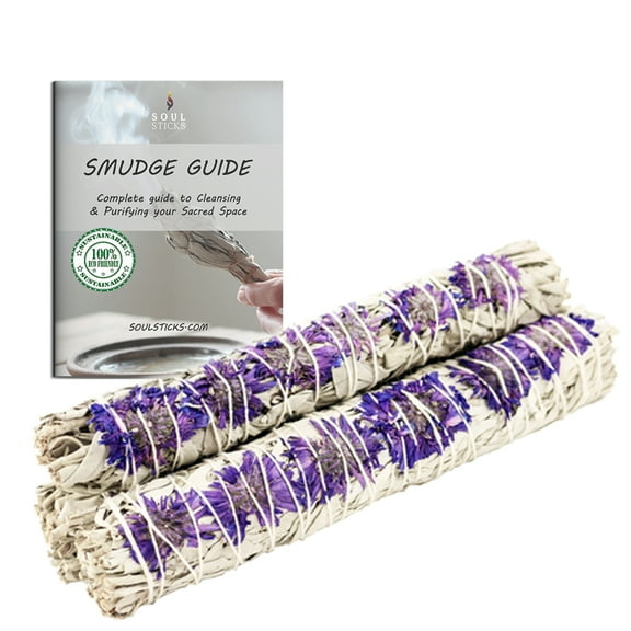 Soul Sticks 3 Pack Purple Daze 9" Smudge Stick Bundle with Guide for Cleansing, Energy Clearing, Smudging, & Positive Vibes