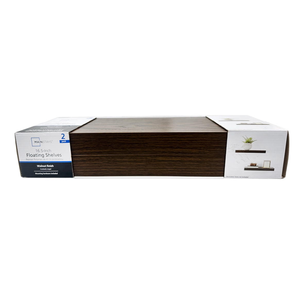 Mainstays Walnut 16.5" Wood Floating Shelves, Set of 2