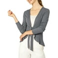 thumbnail image 5 of INSPIRE CHIC Women's Tie Front Long Sleeve Ruffled Hem Open Front Knit Cardigan 2XL Grey, 5 of 8