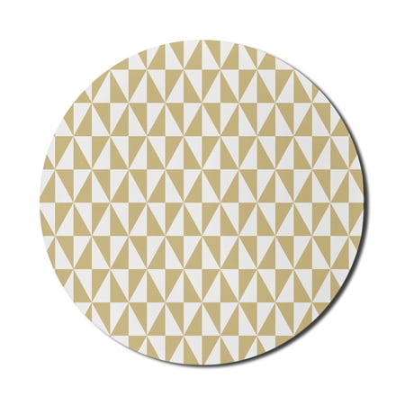 Geometric Mouse Pad for Computers  Symmetrically Aligned Triangular Shapes Forming Rectangular Diamond  Round Non-Slip Thick Rubber Modern Gaming Mousepad  8  Round  Camel and White  by Ambesonne