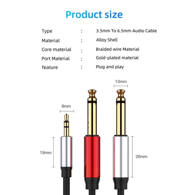 3.5 mm jack to 6.5 mm jack cable sale