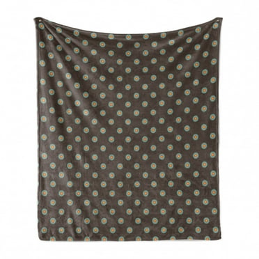 Yellow Brown Soft Flannel Fleece Throw Blanket, Blossoming Flower Retro Simplistic Floral, Cozy Plush for Indoor and Outdoor Use, 50" x 60", Cocoa Seafoam, by Ambesonne