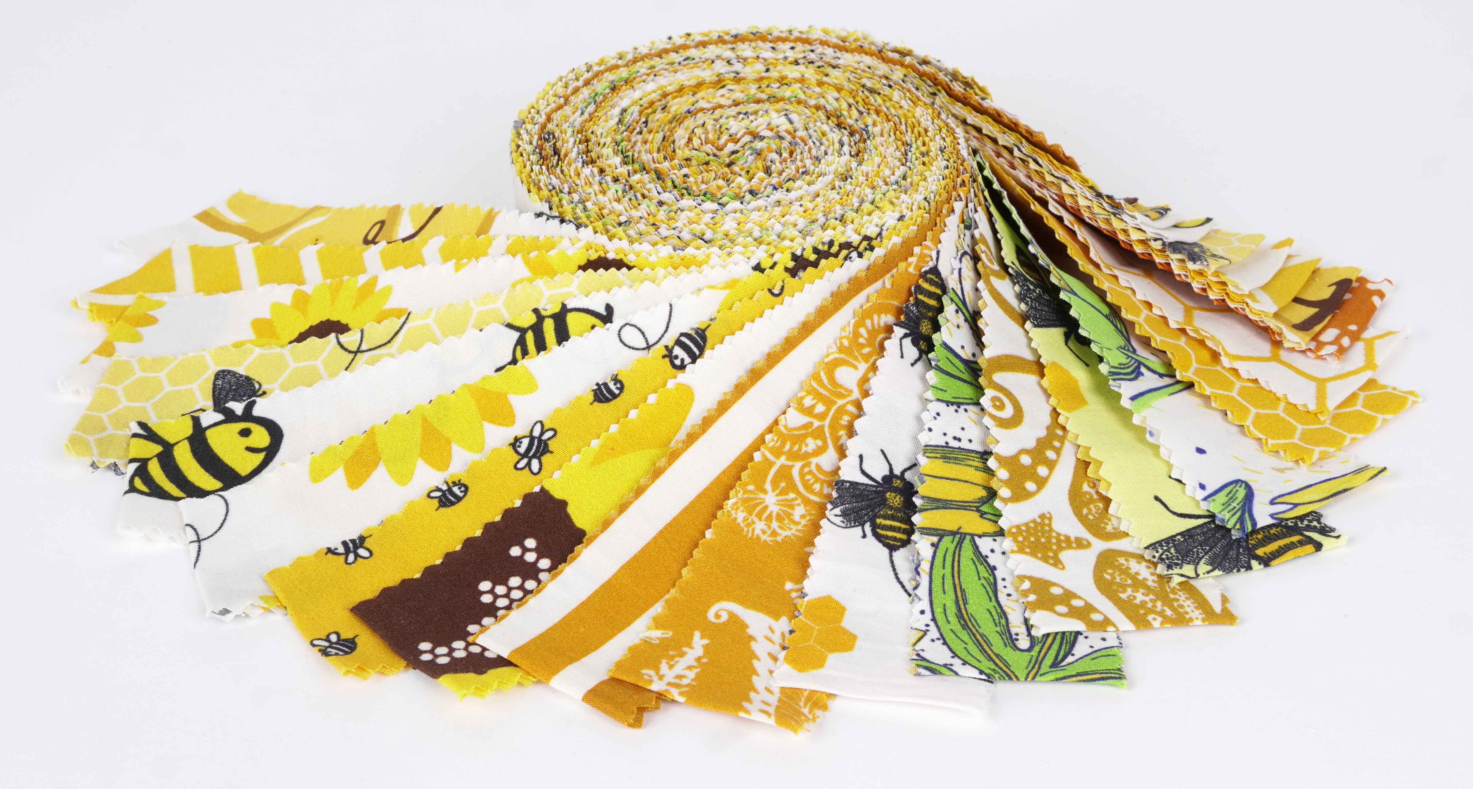 Soimoi 40Pcs Butterfly Print Precut Fabrics Strips Roll Up 1.5x42 inches Cotton Jelly Rolls For Quilting - Yellow
