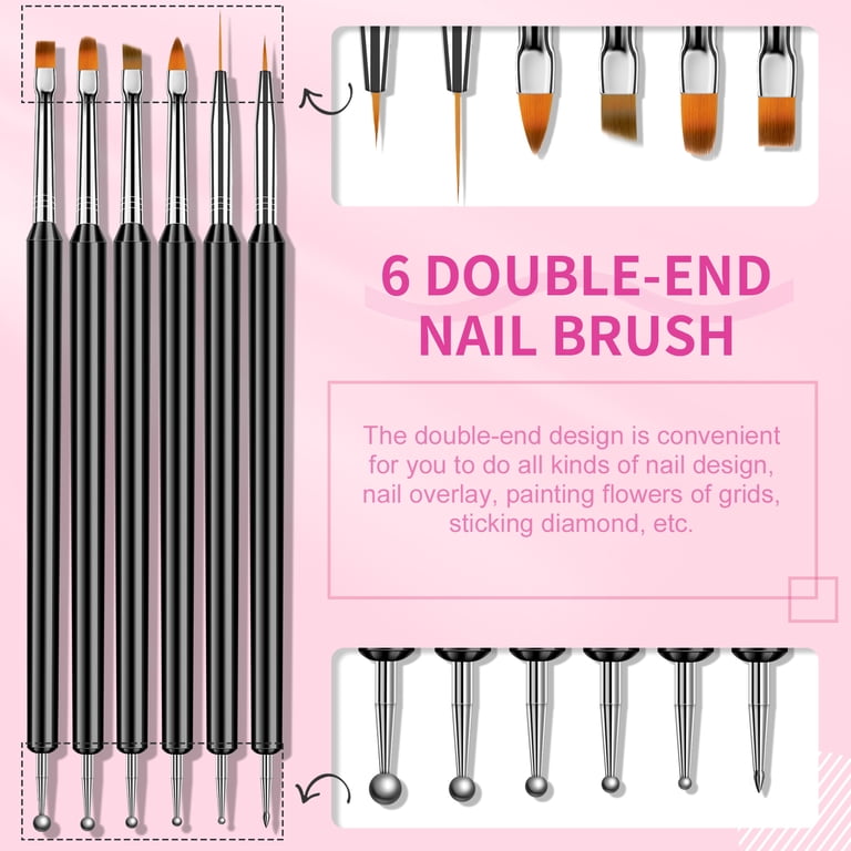Saviland Double-End Nail Art Brush Set, 6-Piece, Black photo 2