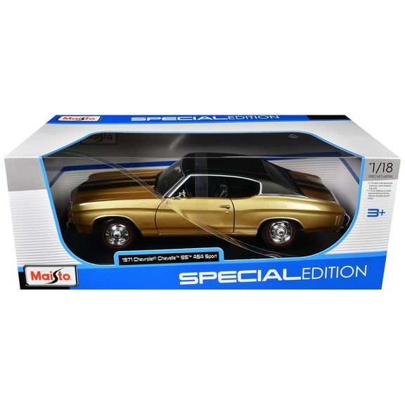 1971 Chevrolet Chevelle SS 454 Sport Gold Metallic with Black Top and Black Stripes 1/18 Die Cast Model Car by Maisto