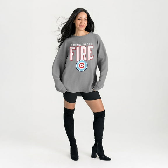 Women's Gameday Couture Gray Chicago Fire Oversized Pure Motion Corded Sweatshirt