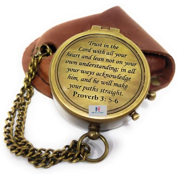 NauticalMart Brass Compass Trust in The Lord with All Your Heart Engraved Compass, Proverbs 3: 5-16" Gifts, Confirmation Gift Ideas, Religious Gifts, Missionary Gifts