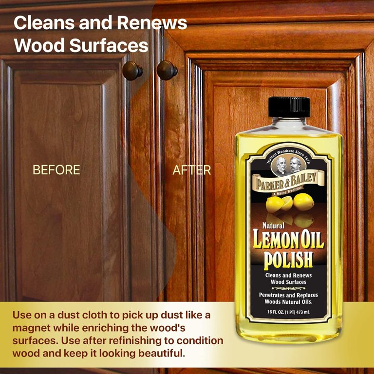 LEMON OIL POLISH - Natural Lemon Scented Wood Cleaner & Furniture Polish,  Cleans, Renews, Restores & Rejuvenates Wood Surfaces, 16Oz