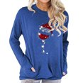 thumbnail image 2 of Camiseta de mujer Patrón de sombrero de Navidad Manga de hombro caído Cuello redondo Top informal con bolsillo Azul S, 2 of 4