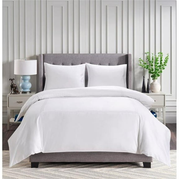 212 Main AH-HOT-prl-39 Aura Home Pearl Embroidered Hotel Duvet Set, White - Twin Size