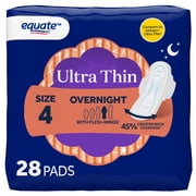 Equate Ultra Thin Pads with Flexi-Wings, Overnight Absorbency, Size 4, 28 Count