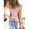 thumbnail image 2 of Uhndy Women Tank Tops V Neck Lace Solid Color Knit Vest Top Casual Slim Fit Sleeveless Tee Shirt Pink XL, 2 of 3
