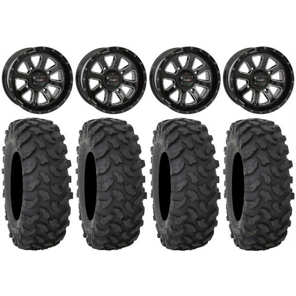 System 3 ST-4 Black 14" Wheels 28" XTR370 Tires Can-Am Maverick X3 / Honda Pioneer 1000 / Talon