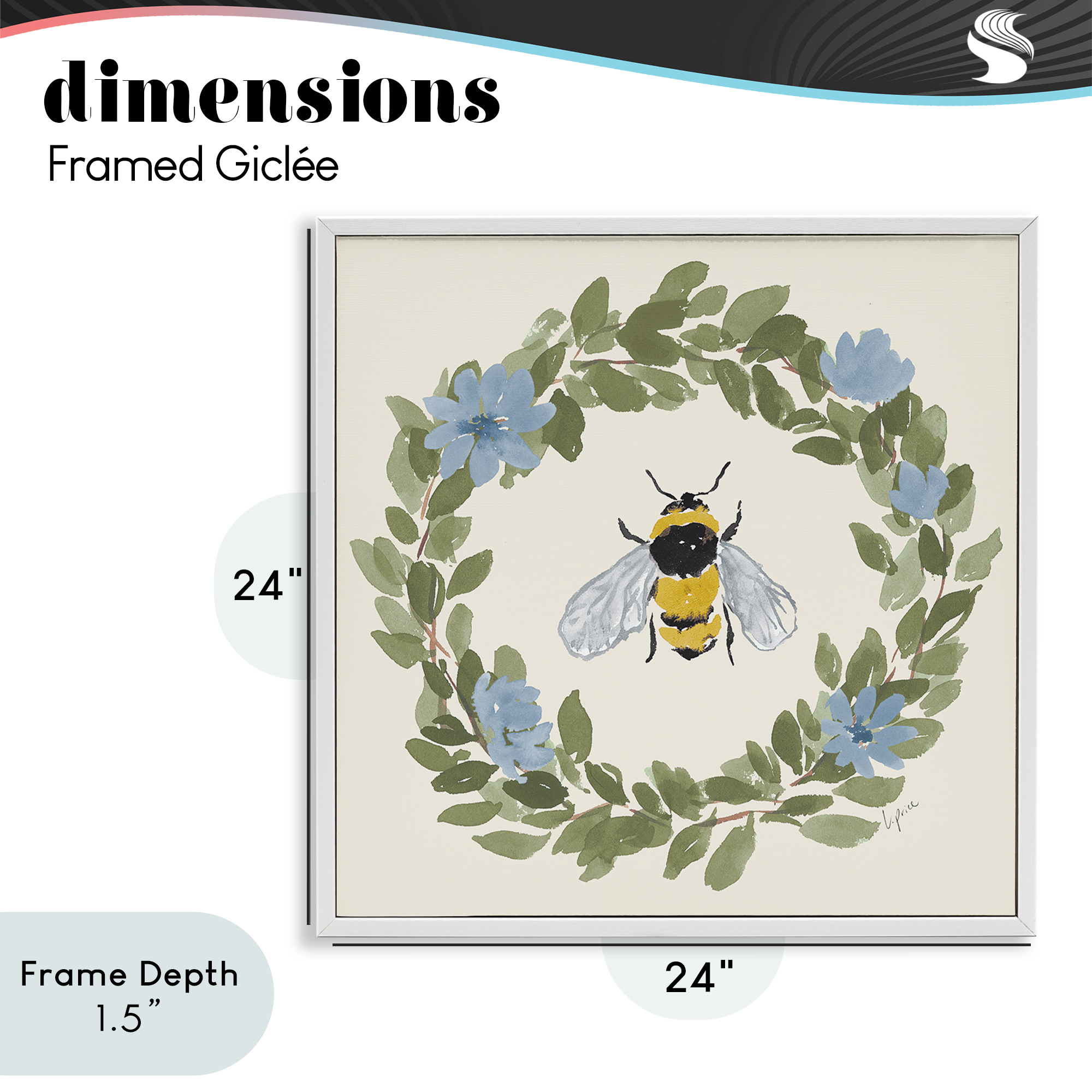 Stupell Industries Floral Wreath Bee Celebration White Framed Giclee Art, design by Lucille Price
