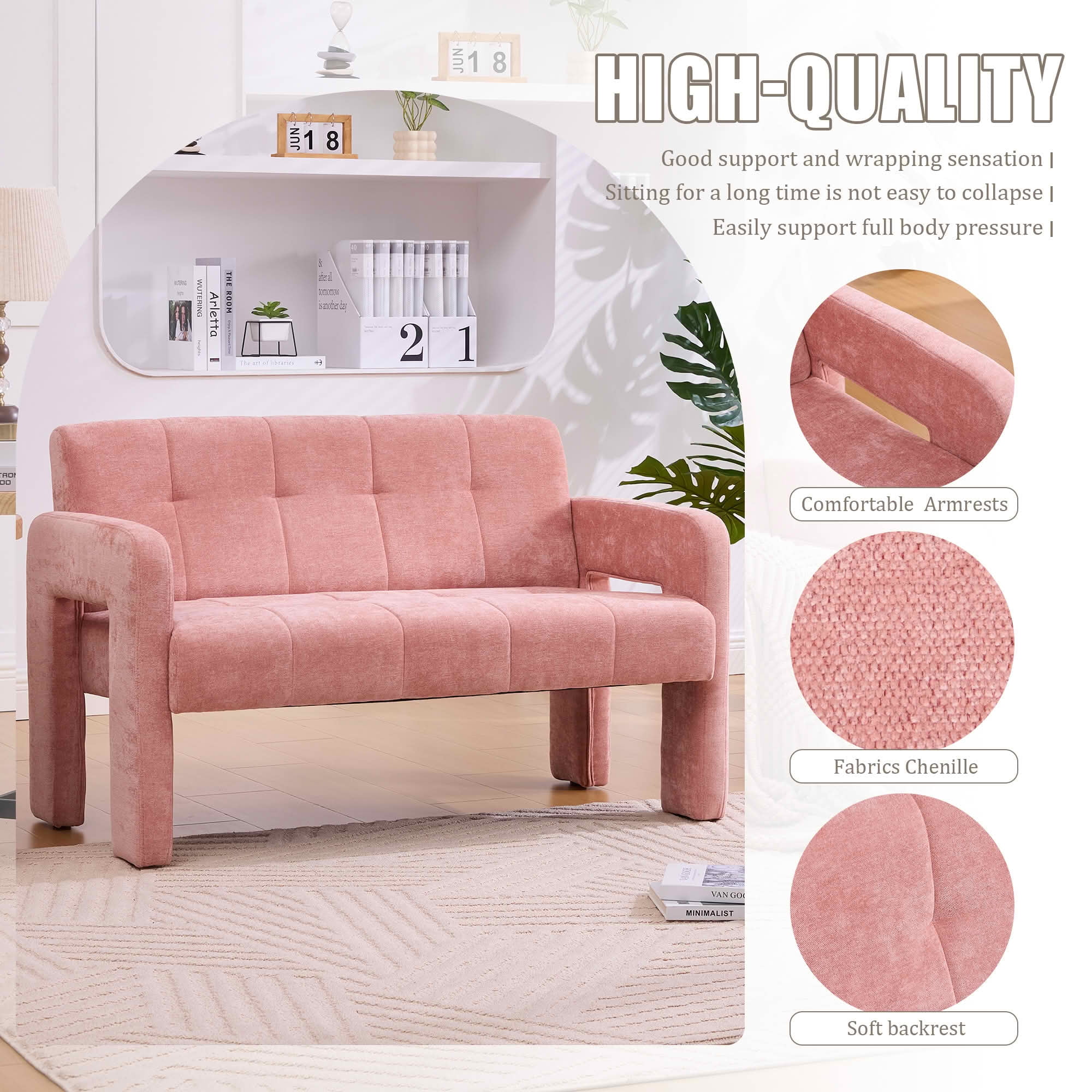 MAYEERTY Nordic Chenille 2-Seat Loveseat, Comfy Double Armrest Compact Leisure Sofa for Small Space Bedroom & Living Room