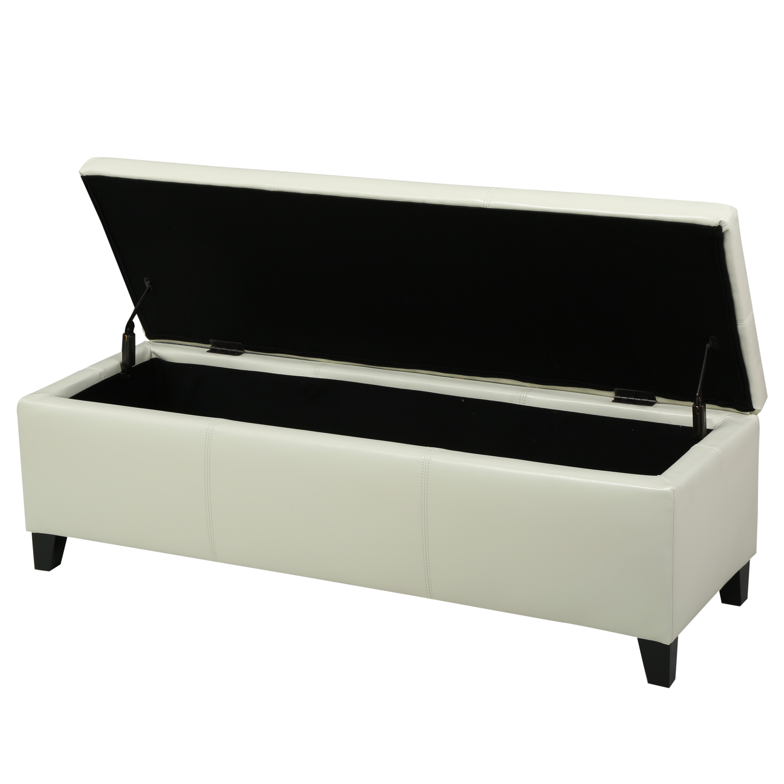 Noble House Brendan Rectangular Faux Leather Storage Ottoman, Ivory