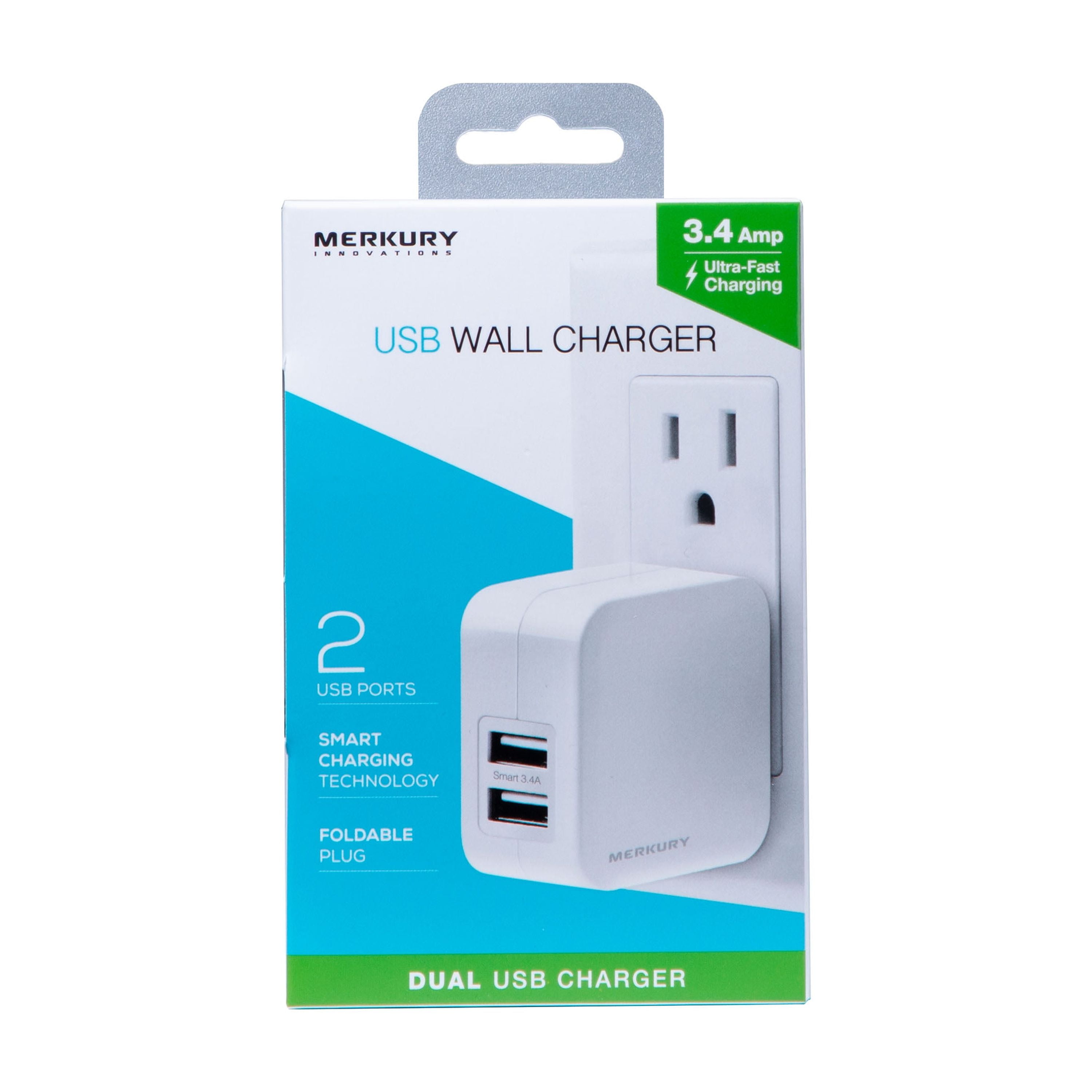 Merkury Innovations 3.4 Amp 2 USB Wall Charger, White