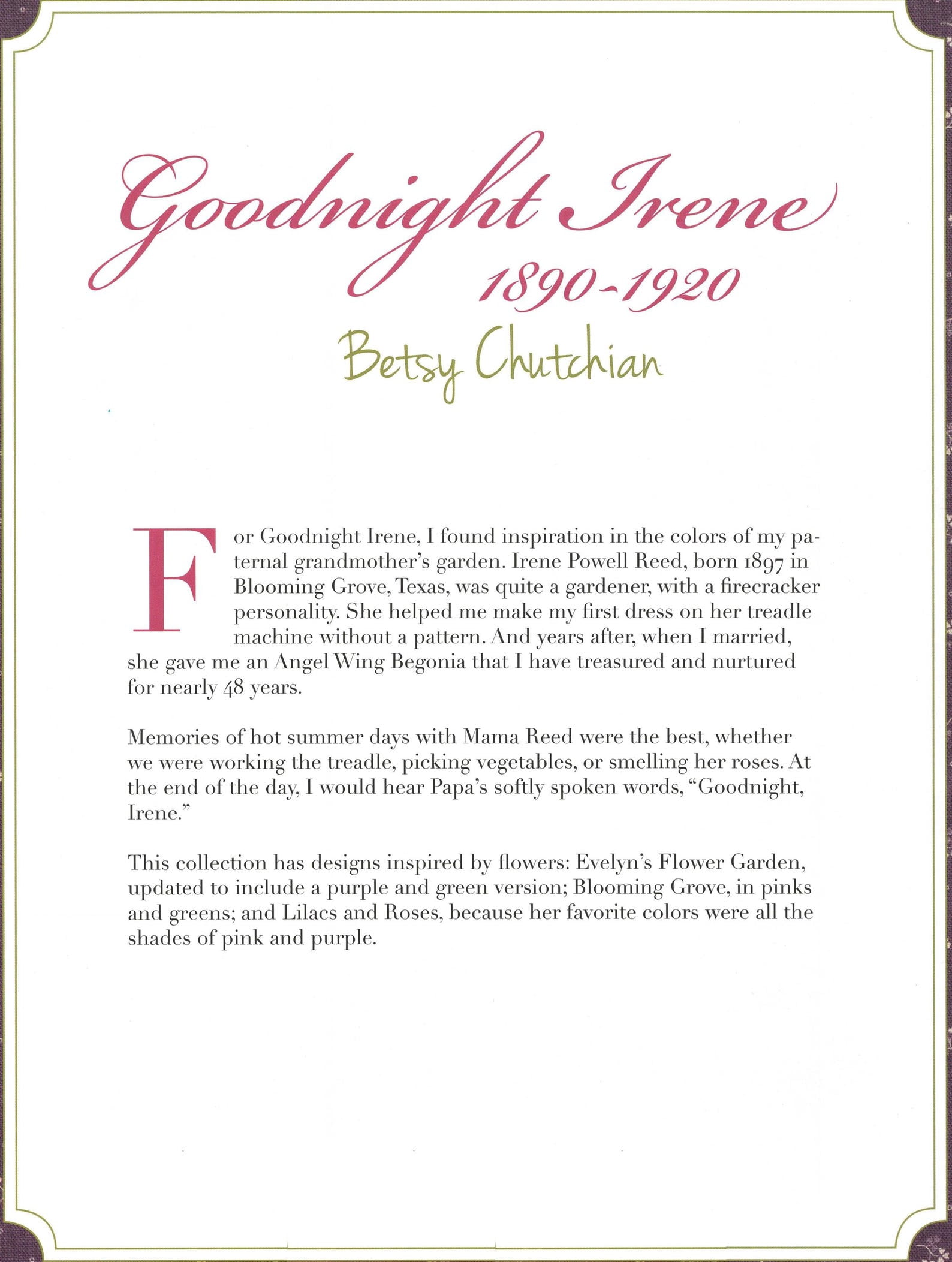 Goodnight Irene Layer Cake by Betsy Chutchian; 42 - 10" Precut Fabric Quilt Squares