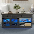 thumbnail image 2 of Farmhouse Coffee Table with Charging Station,Lift Top Coffee Table with Hidden Compartment and 2 Drawers,LED Lights Center Table for Living Room(Rustic Brown), 2 of 18