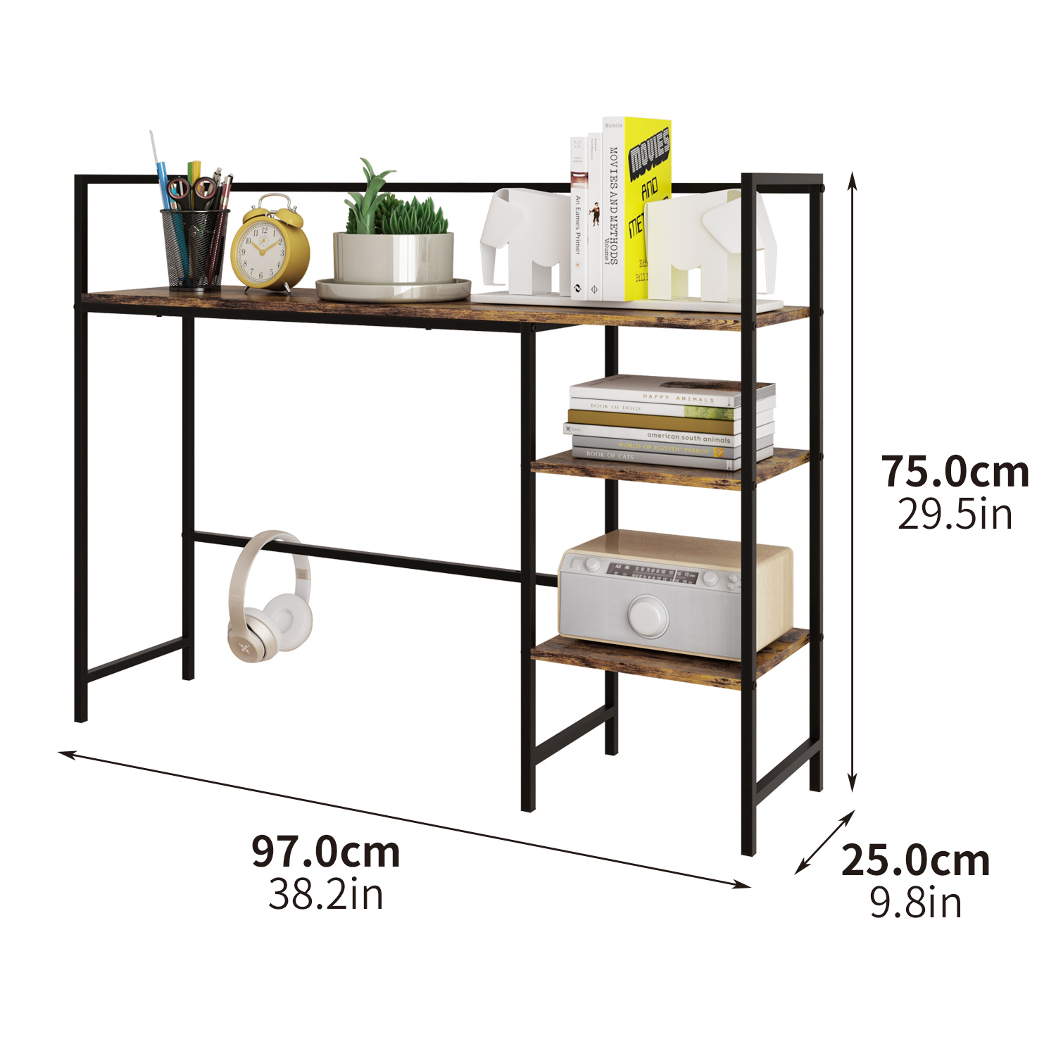 LENLN Desk Shelf 38.2" Desktop Organizer Shelf 4 Tier Desk Display Rack Desk Hutch for Computer Monitor Wood Desktop Bookshelf Storage Rack for Home Office Dorm