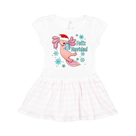 

Inktastic Feliz Navidad Cute Axolotl in Santa Hat with Snowflakes Gift Toddler Girl Dress