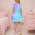 thumbnail image 5 of Girls Party Dresses Summer Girl's Casual Cold Shoulder Tie-Dyed Short Sleeve Knee Length Shirts Dresses with Pockets Summer T-Shirt Beach Sundress New Blue 5T, 5 of 8