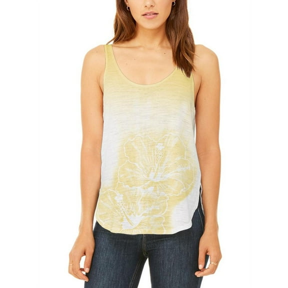 Ombre Oahu Yellow Hibiscus Flowers Juniors Flowy Side Slit Tank Top Multi 2XL