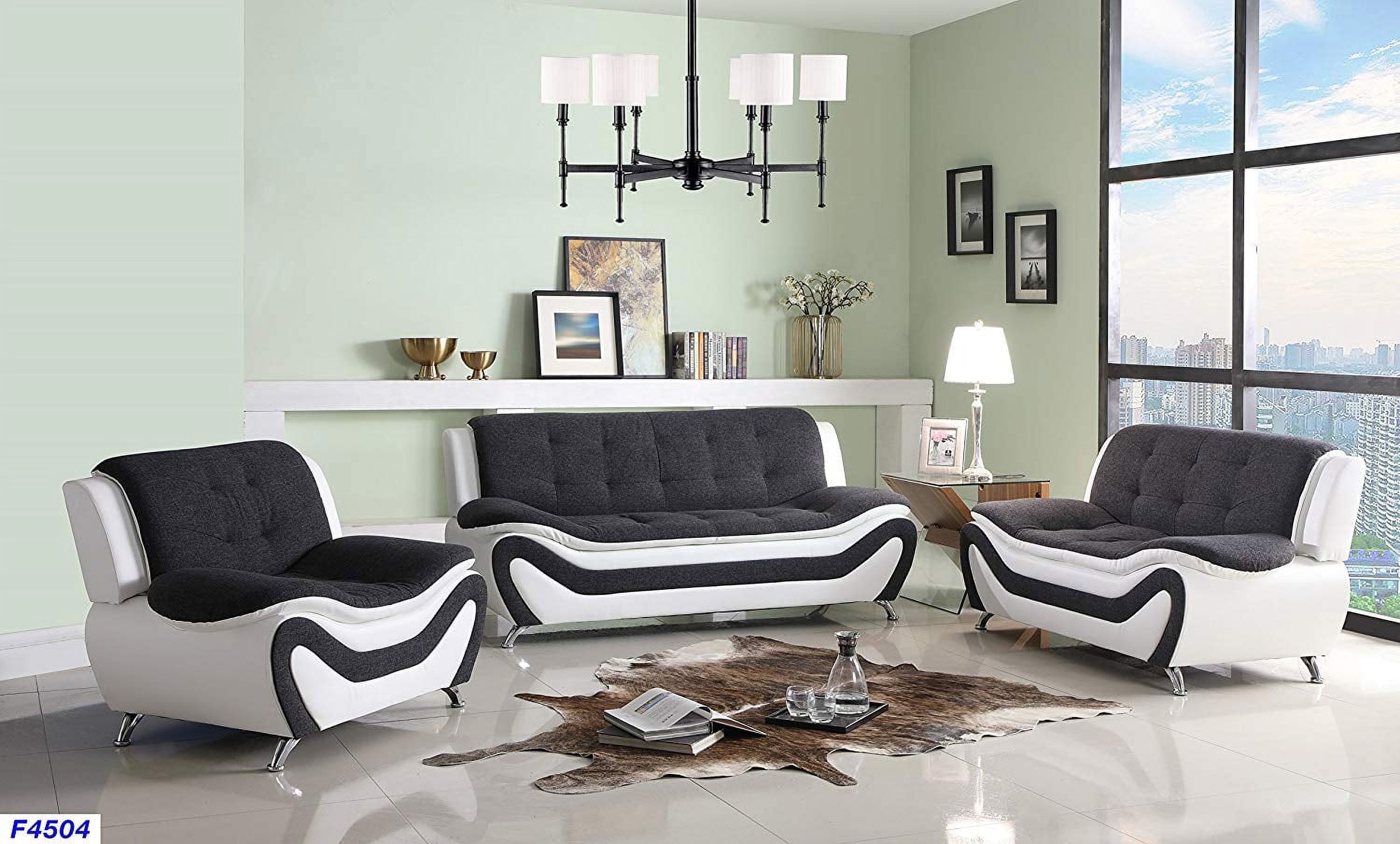 PonLiving Furniture Three Piece Sofa Set, Grey-Black-White PonLiving Furniture Three Piece Sofa Set, Grey-Black-White
