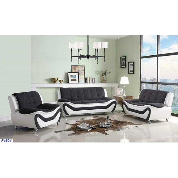 PonLiving Furniture Three Piece Sofa Set, Grey-Black-White PonLiving Furniture Three Piece Sofa Set, Grey-Black-White