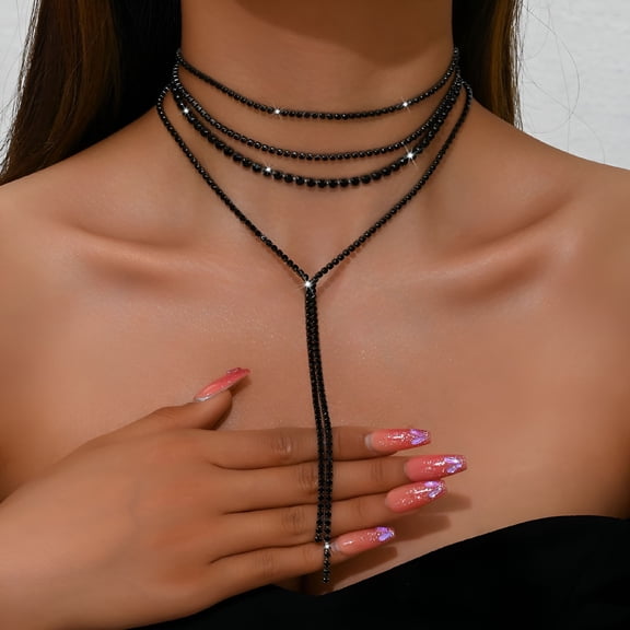 DESIGNICE Black Rhinestone Necklace Diamond Choker Necklaces Formal Bridal Prom Fashion Costume Jewelry Necklace for Women