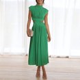 thumbnail image 2 of B91xZ Femmes Sans Manches Dresses V Cou Volants Sans Manches Simple Couleur Unie Décontracté Summer Robe d'Hiver, Vert M, 2 of 5