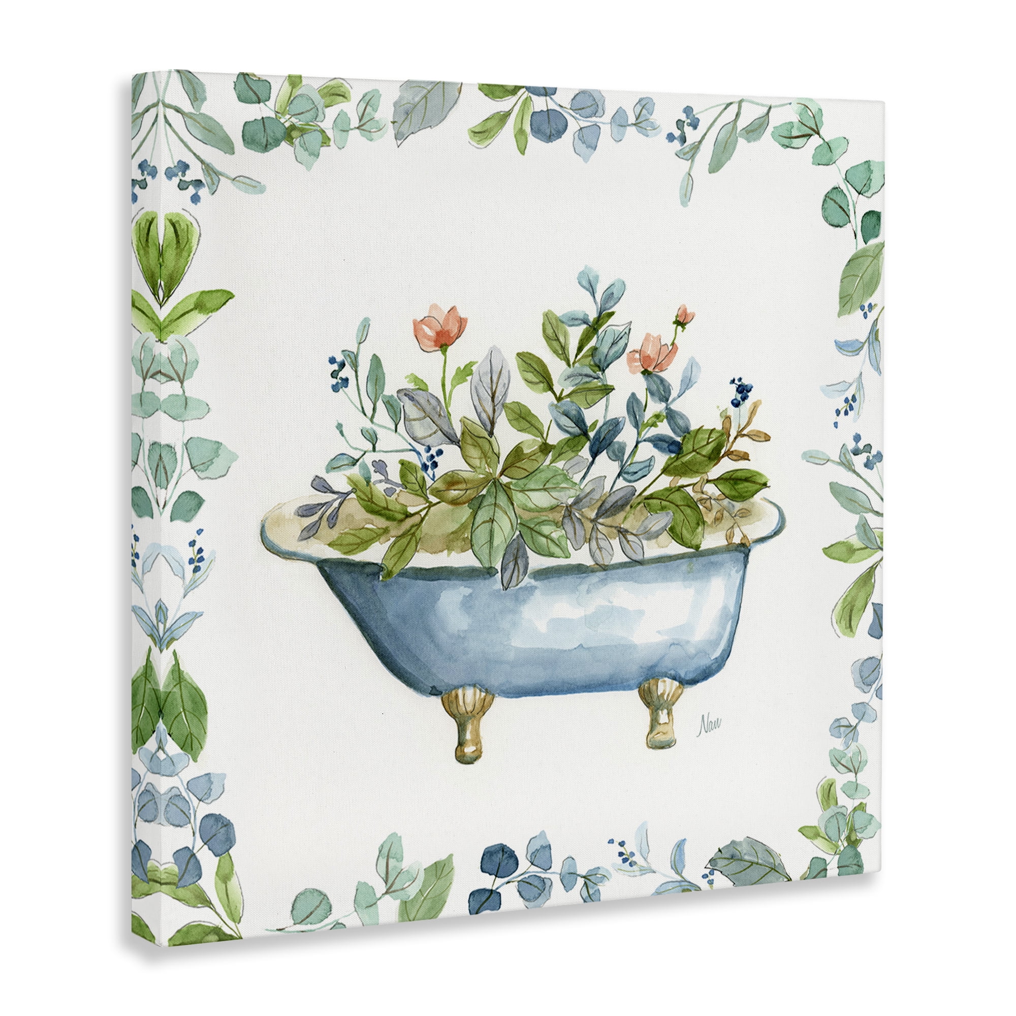 Stupell Industries Botanical Bath Tub Typography Painting Gallery Wrapped Canvas Art Print Wall Art, 24 x 24