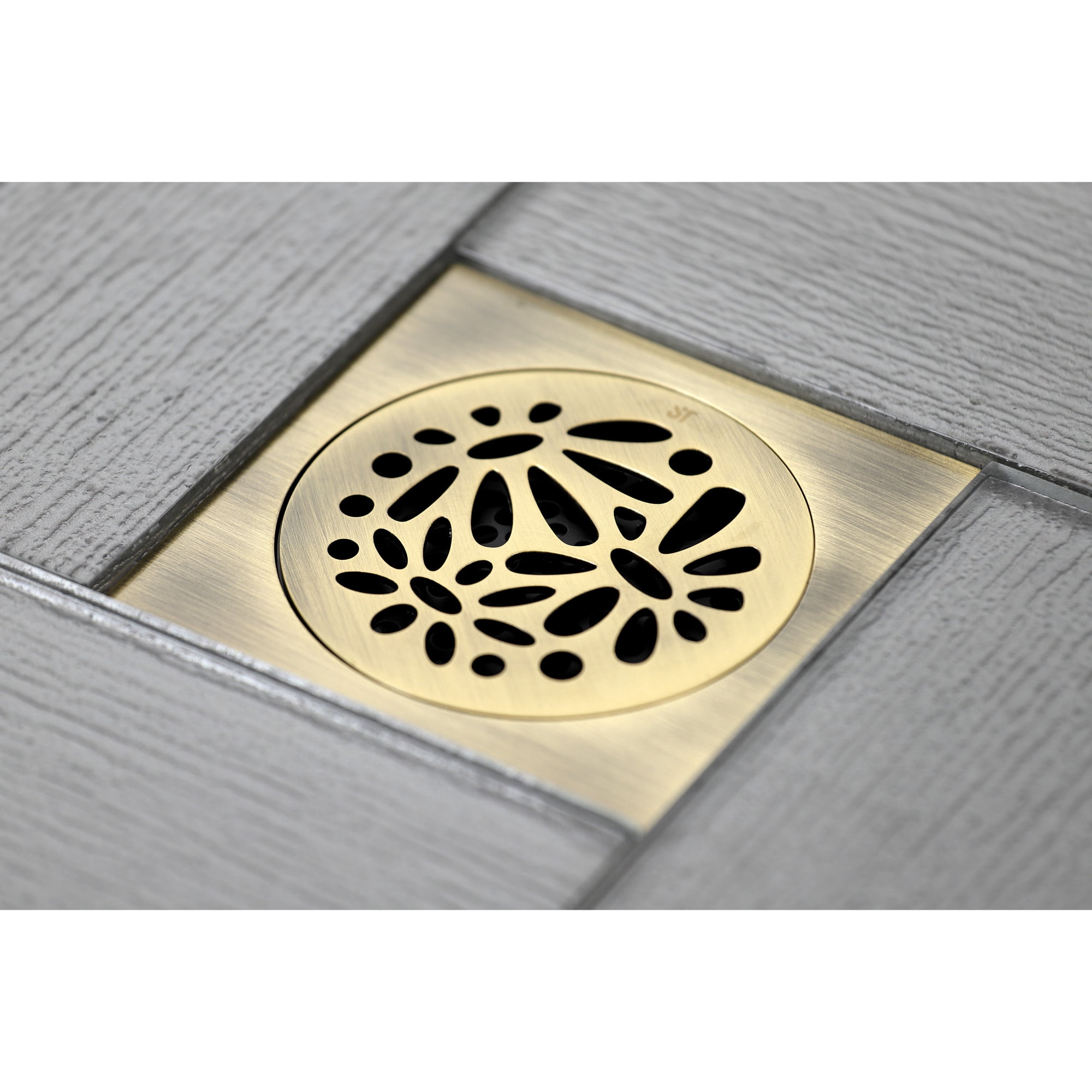 Kingston Brass BSF6360AB Watercourse Floral 4-Inch Brass Square Grid Shower Drain with Hair Strainer in Antique Brass