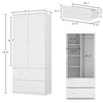 thumbnail image 5 of WIAWG 2 Door Wardrobe Armoire Closet with Mirror,Wooden Dresser Cabinet with Hanging Rod & 2 Drawers for Bedroom,White, 5 of 9